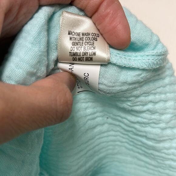 H). Self Esteem Button Down Shirt Short Roll Up Sleeve Teal Blue Medium - Picture 13 of 14